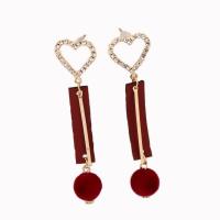 Zinc Alloy Drop Earring, with Plush, gold color plated, for woman & with rhinestone 