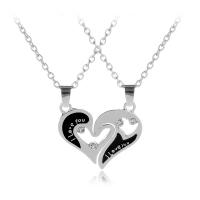 Zinc Alloy Puzzle Couple Necklace, with 1.96inch extender chain, Heart, word I love you, silver color plated, Unisex & oval chain & with letter pattern & enamel & with rhinestone & hollow Approx 17.7 Inch 
