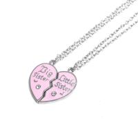 Zinc Alloy Puzzle Friendship Necklace, with 1.96inch extender chain, Heart, silver color plated, oval chain & for woman & enamel & with rhinestone Approx 15.7 Inch 