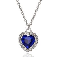 Crystal Zinc Alloy Necklace, with Crystal, with 1.96inch extender chain, Heart, silver color plated, oval chain & micro pave rhinestone & for woman Approx 17.7 Inch 