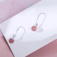 925 Sterling Silver Drop Earring, with Strawberry Quartz, platinum plated, for woman 