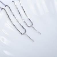 Sterling Silver Thread Through Earrings, 925 Sterling Silver, platinum plated, box chain & for woman, 100mm, 115mm 