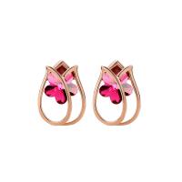 Zinc Alloy Stud Earring, with Crystal, Rose, rose gold color plated, for woman & faceted & hollow 