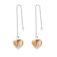 925 Sterling Silver Thread Through Earrings, with Yellow Shell, Heart, box chain & for woman 