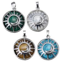 Gemstone Brass Pendants, with Gemstone, Flat Round, silver color plated Approx 