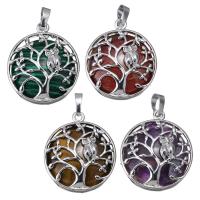 Gemstone Brass Pendants, with Gemstone, Tree, silver color plated Approx 