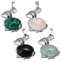 Gemstone Brass Pendants, with Gemstone, Rabbit, silver color plated Approx 
