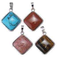 Gemstone Brass Pendants, with Gemstone, Rhombus, silver color plated Approx 