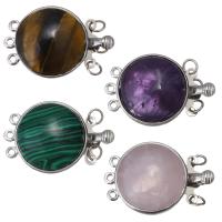 Brass Box Clasp, with Gemstone, Flat Round, silver color plated & Approx 1.5mm, 3mm 