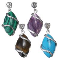 Gemstone Brass Pendants, with Gemstone, Horse Eye, silver color plated & with rhinestone Approx 