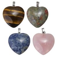 Gemstone Brass Pendants, with Gemstone, Heart, silver color plated Approx 