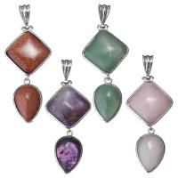 Gemstone Brass Pendants, with Gemstone, Teardrop, silver color plated Approx 