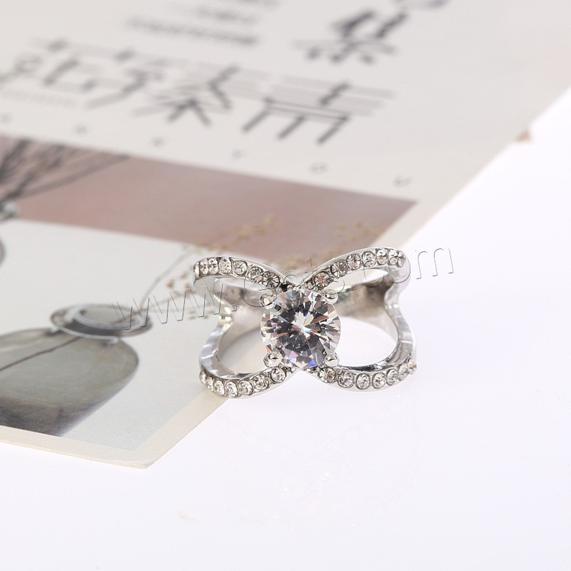 Rhinestone Zinc Alloy Finger Ring, silver color plated, different size for choice & for woman & with rhinestone, Sold By PC
