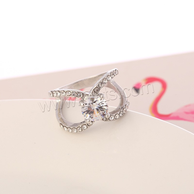 Rhinestone Zinc Alloy Finger Ring, silver color plated, different size for choice & for woman & with rhinestone, Sold By PC