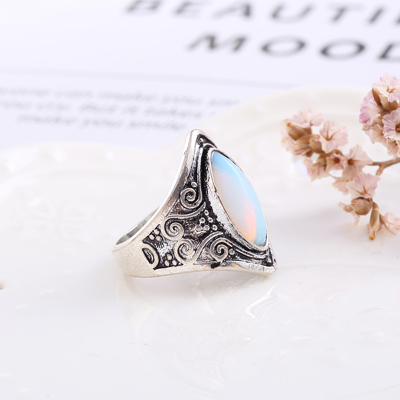 Zinklegierung Fingerring, mit Opal, antik silberfarben plattiert, verschiedene Größen vorhanden & für Frau, verkauft von PC