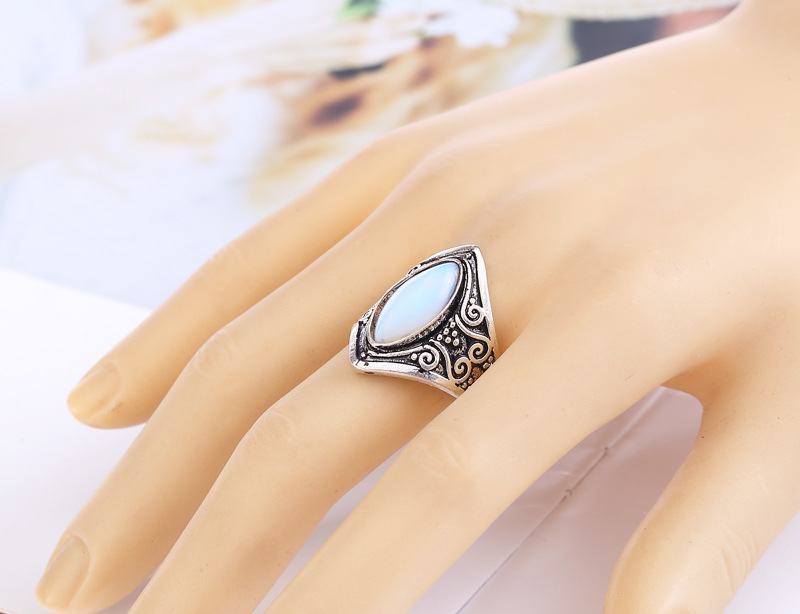 Zinc Alloy Finger Ring, with Sea Opal, antique silver color plated, different size for choice & for woman, Sold By PC