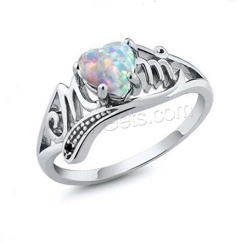 Zinklegierung Fingerring, mit Opal, Herz, silberfarben plattiert, verschiedene Größen vorhanden & für Frau, verkauft von PC
