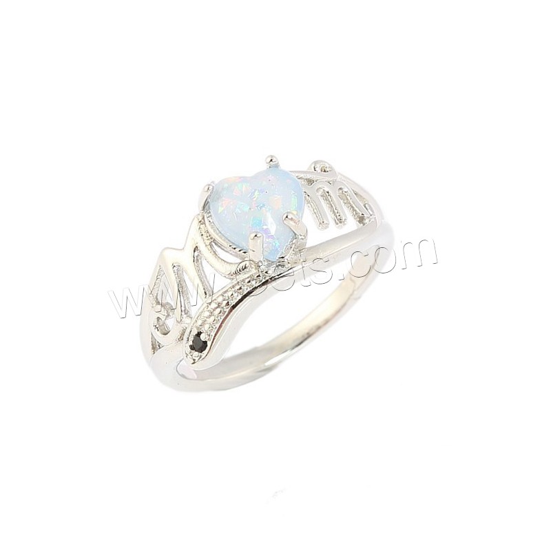 Zinc Alloy Finger Ring, with Opal, Heart, silver color plated, different size for choice & for woman, Sold By PC