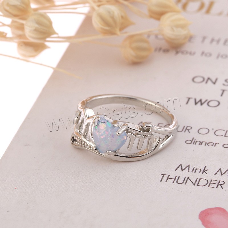 aleación de zinc anillo, con Ópalo, Corazón, chapado en color de plata, diverso tamaño para la opción & para mujer, Vendido por UD