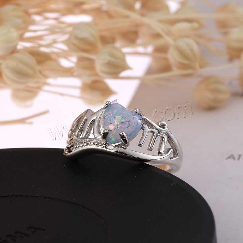 Zinklegierung Fingerring, mit Opal, Herz, silberfarben plattiert, verschiedene Größen vorhanden & für Frau, verkauft von PC