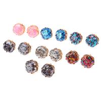 Zinc Alloy Stud Earring, with Resin, gold color plated & for woman, 13mm 