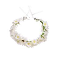 Cloth Hair Wreath, with Waxed Linen Cord & Nylon Cord, Flower, for woman, white 