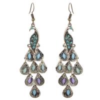 Zinc Alloy Rhinestone Drop Earring, iron earring hook, Peacock, plated, for woman & with rhinestone lead & cadmium free 