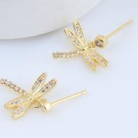 Cubic Zircon Brass Earring, Dragonfly, real gold plated, for woman & with cubic zirconia, nickel, lead & cadmium free, 18mm 