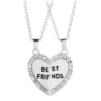 Zinc Alloy Puzzle Friendship Necklace, with 1.96inch extender chain, Heart, word best friend, plated, oval chain & with letter pattern & for woman & with rhinestone Approx 17.7 Inch 