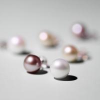 Sterling Silver Natural Pearl Stud Earring, 925 Sterling Silver, with Freshwater Pearl, Round, for woman 9mm 