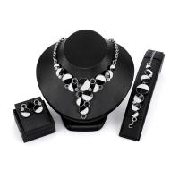 Rhinestone Zinc Alloy Jewelry Set, Stud Earring & bracelet & necklace, with 1.97lnch extender chain, silver color plated, for woman & enamel & with rhinestone 115mm Approx 4.5 Inch, Approx  17.5 Inch 