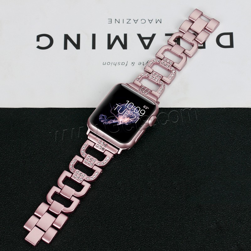 Zinc Alloy Watch Band, plated, for Apple Watch & different size for choice & with rhinestone, more colors for choice, Length:Approx 7 Inch, Sold By PC