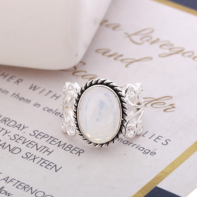 Brass Finger Ring, with Sea Opal, real silver plated, different size for choice & for woman, Sold By PC