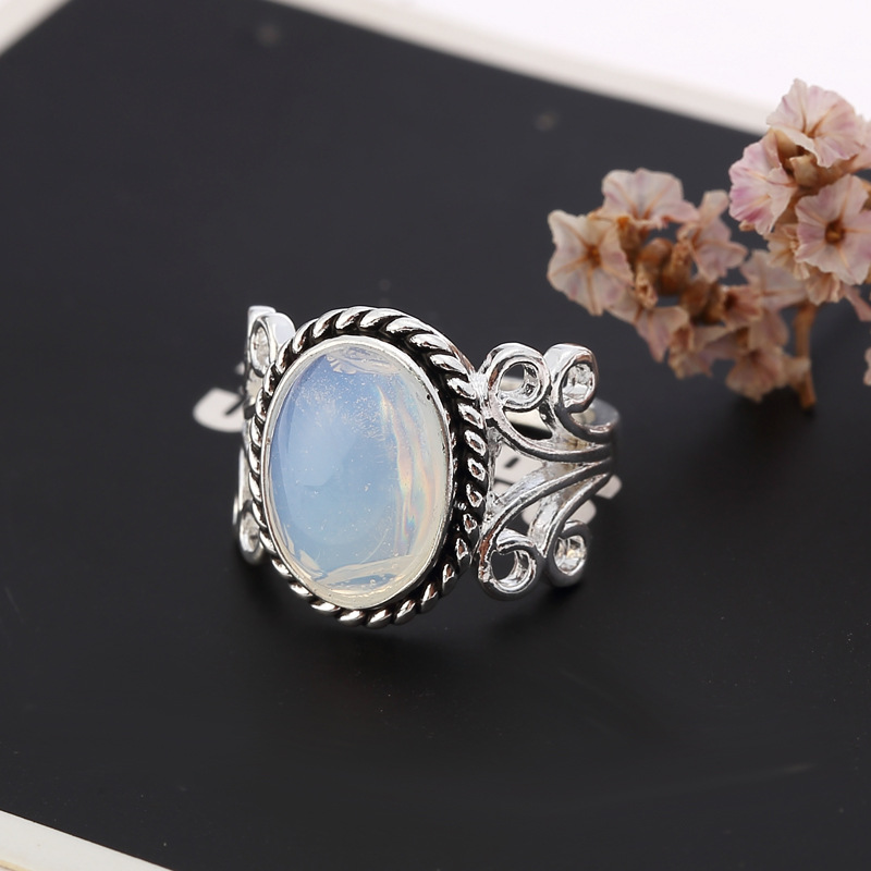 Brass Finger Ring, with Sea Opal, real silver plated, different size for choice & for woman, Sold By PC