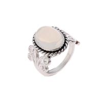 Brass Finger Ring, with Sea Opal, real silver plated & for woman 