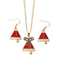 Enamel Zinc Alloy Jewelry Sets, earring & necklace, Christmas Bell, gold color plated, Christmas jewelry & oval chain & for woman Approx 19.6 Inch 