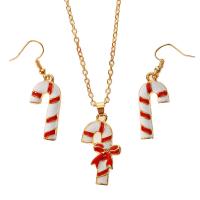 Enamel Zinc Alloy Jewelry Sets, earring & necklace, Christmas Candy Cane, gold color plated, Christmas jewelry & oval chain & for woman Approx 19.6 Inch 