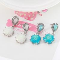 Zinc Alloy Drop Earring, with Opal, silver color plated, for woman & with rhinestone 