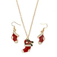 Enamel Zinc Alloy Jewelry Sets, earring & necklace, Christmas Sock, gold color plated, Christmas jewelry & for woman Approx 19.6 Inch 