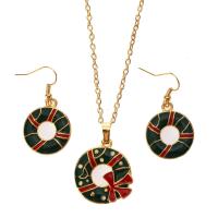 Enamel Zinc Alloy Jewelry Sets, earring & necklace, Christmas Wreath, gold color plated, Christmas jewelry & oval chain & for woman Approx 19.6 Inch 