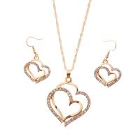 Rhinestone Zinc Alloy Jewelry Set, earring & necklace, Heart, plated, Singapore chain & for woman & with rhinestone Approx 19.6 Inch 