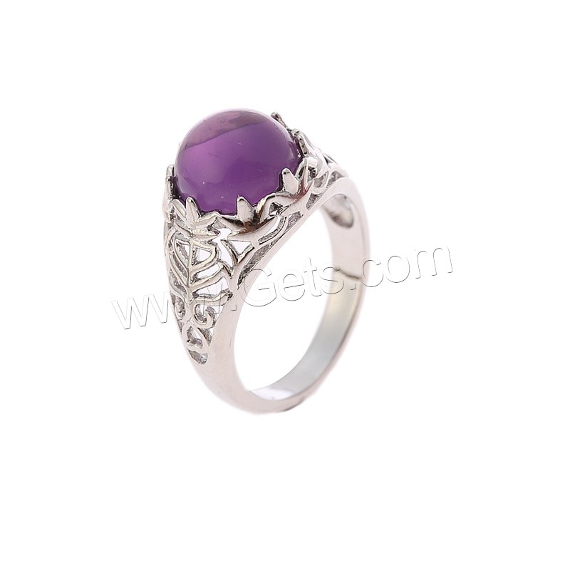 Zinc Alloy Finger Ring, with Amethyst, silver color plated, different size for choice, Sold By PC