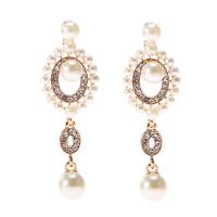 Kunststoff Perle Zink Legierung Ohrring, Zinklegierung, mit Kunststoff Perlen, plattiert, für Frau & mit Strass, keine, 22x65mm, verkauft von Paar