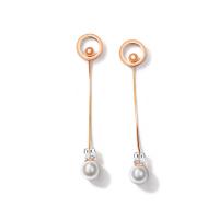 Titanium Steel Drop Earring, with Glass Pearl, rose gold color plated, for woman, 10mm, 14mm 