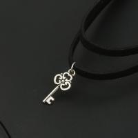 Zinc Alloy Necklace, with Velveteen Cord, with 1.96inch extender chain, Key, silver color plated, Unisex Approx 17.7 Inch 