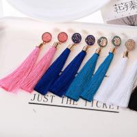 Nylon Tassel Earring, with Zinc Alloy, rose gold color plated, for woman & with rhinestone 115mm 