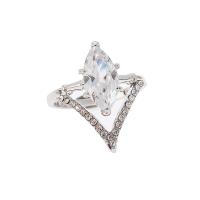 Rhinestone Zinc Alloy Finger Ring, silver color plated & for woman & with rhinestone 