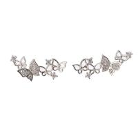 Rhinestone Brass Stud Earring, Butterfly, platinum plated, for woman & with rhinestone 