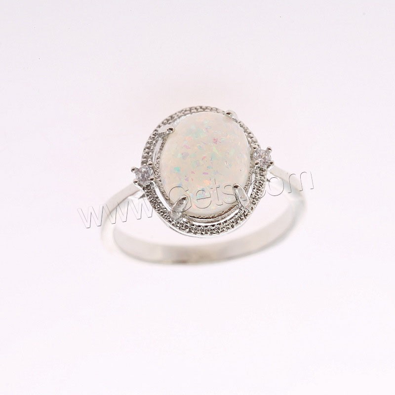 Brass Finger Ring, with Opal, platinum plated, different size for choice & for woman & with cubic zirconia, Sold By PC