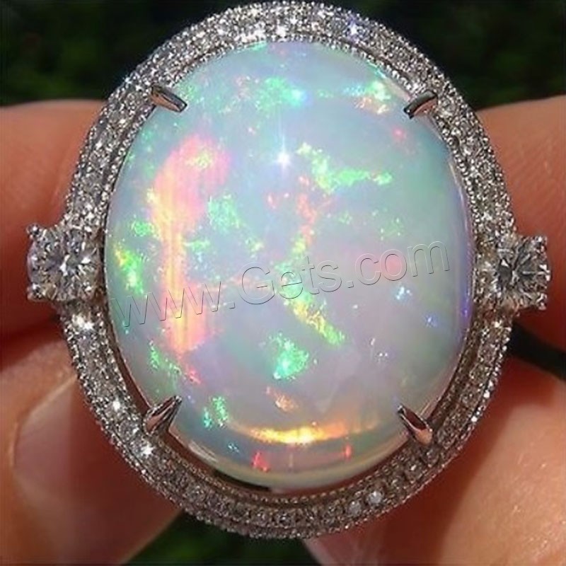 Messing Fingerring, mit Opal, platiniert, verschiedene Größen vorhanden & für Frau & mit kubischem Zirkonia, verkauft von PC